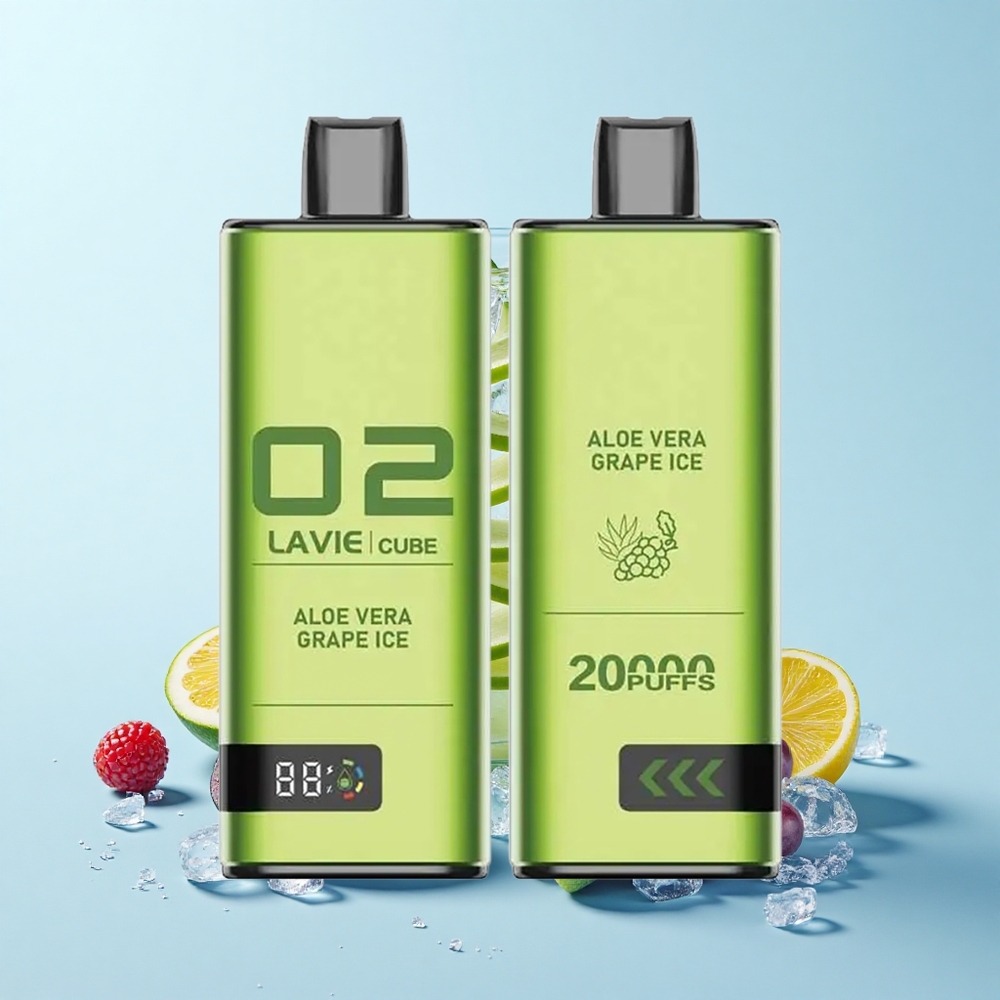 Lavie Cube 20000 Pūšas Vienreizējās Lietošanas Vape Alveja Vīnogu Ledus 2% 28mL 600mAh Type C