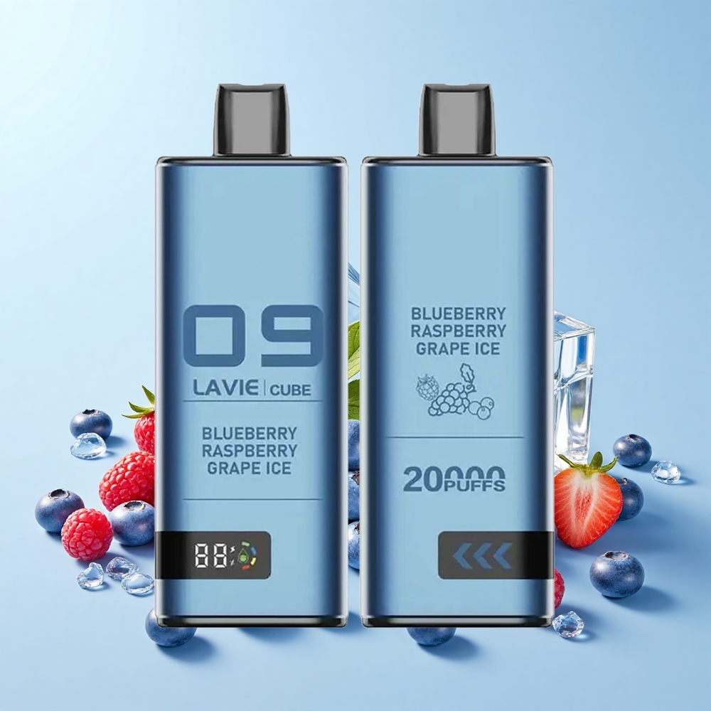 Lavie Cube 20000 Pūšas Vienreizējās Lietošanas Vape Zilenā Aveņu Vīnogu Ledus 28mL 600mAh