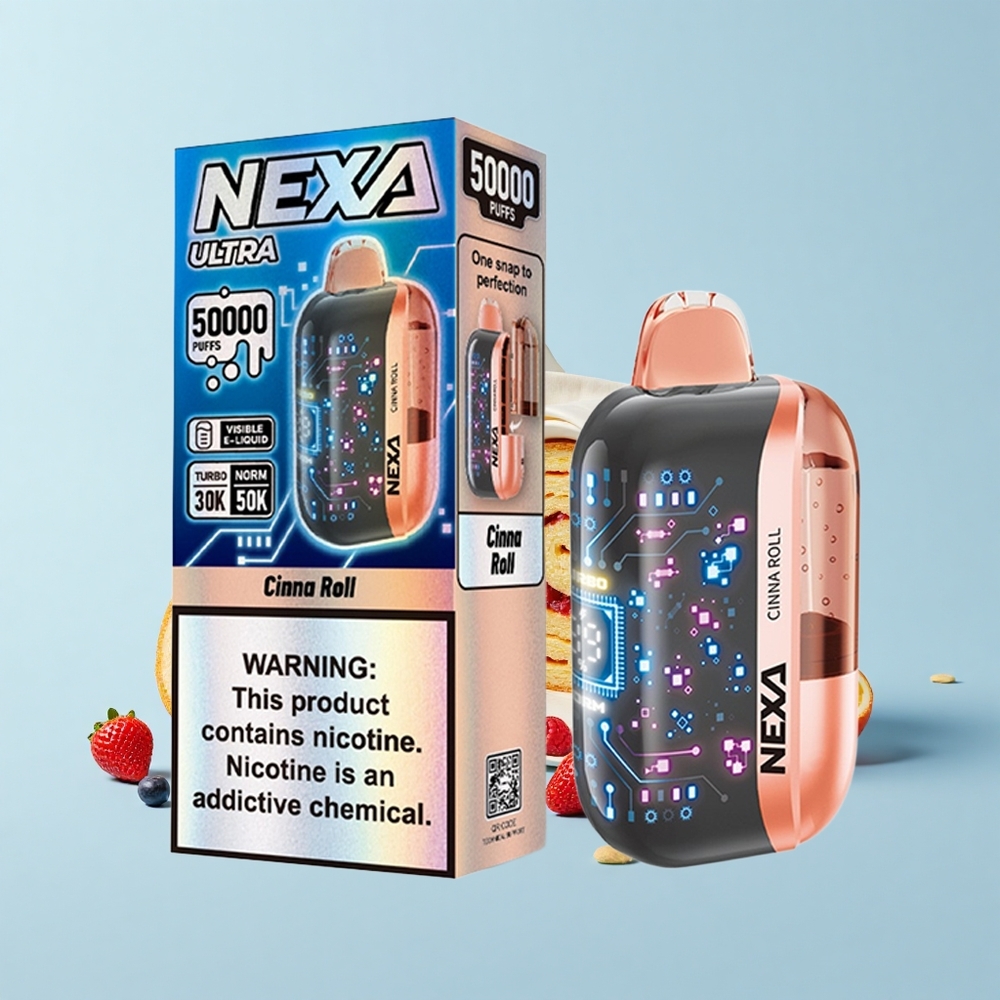 NEXA Ultra 50K 50000 Iekšā Ielikts 20mL 800mAh 5% Nikotīna Cinna Roll 0.9ohm 3D Ekrāns Type-C