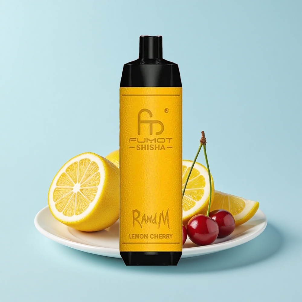 RandM Fumot Shisha 10000 Pūšas Citrons Ķiršu LED 18mL 850mAh 0.6ohm Type-C 0.5%