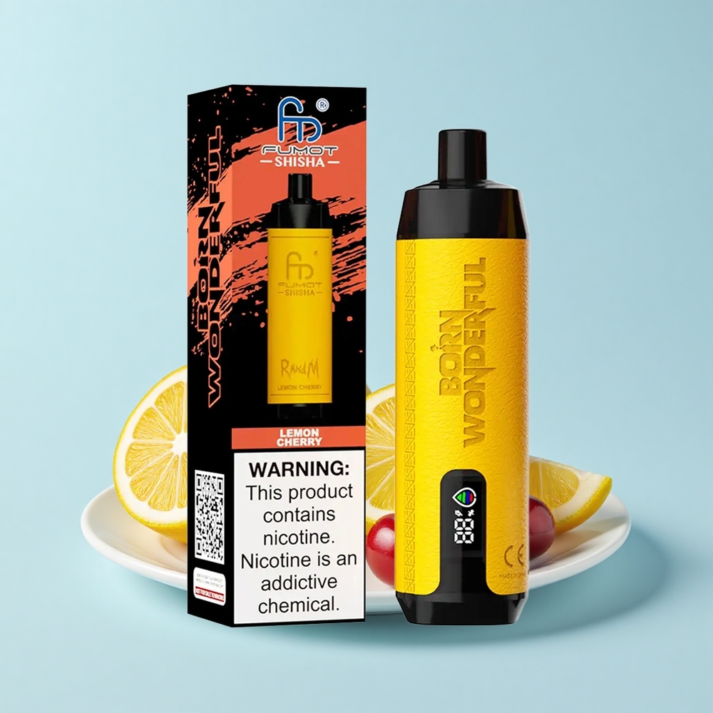 RandM Fumot Shisha 10000 Pūšas Citrons Ķiršu LED 18mL 850mAh 0.6ohm Type-C 0.5%
