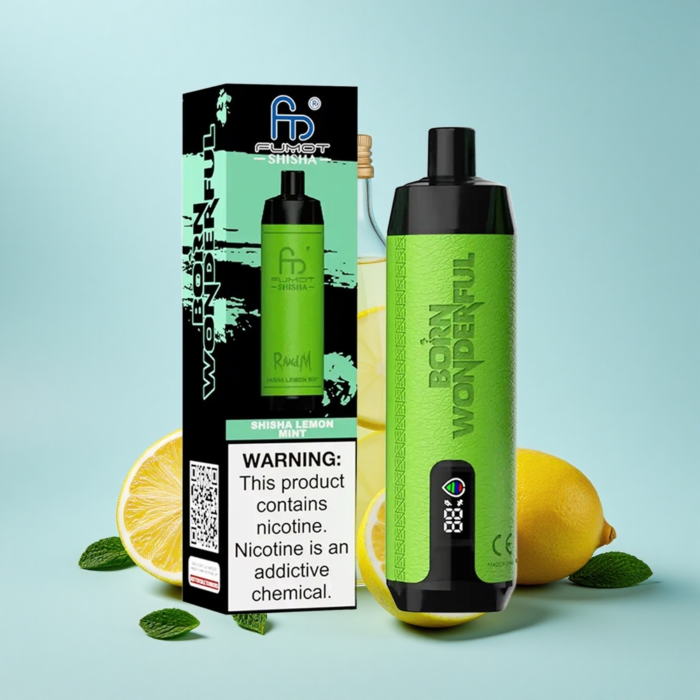 RandM Fumot Shisha 10000 Pūši Citrons Mētra LED Indikators 18mL 850mAh