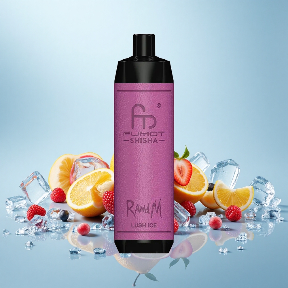 RandM Fumot Shisha 10000 Pūšu Lush Ice Vienreizējās Lietošanas Vape LED Indikators 18mL 850mAh 0.6Ω Type-C 0.5% Nikotīns