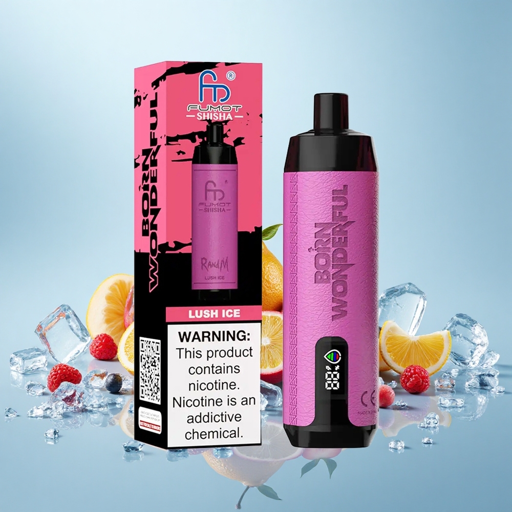 RandM Fumot Shisha 10000 Pūšu Lush Ice Vienreizējās Lietošanas Vape LED Indikators 18mL 850mAh 0.6Ω Type-C 0.5% Nikotīns