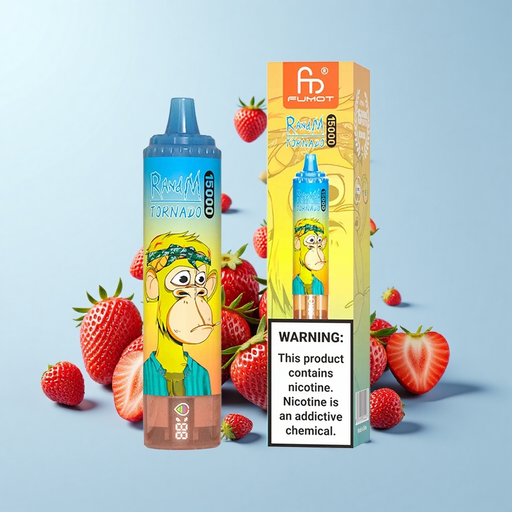 RandM Fumot Tornado 15000 Iesūkieni Zemeņu 25mL 850mAh Mesh Type-C LCD