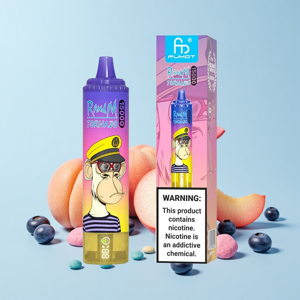 RandM Fumot Tornado 15000 Pūšas Persiku Zemenes Konfekšu 25mL 850mAh Mesh LCD