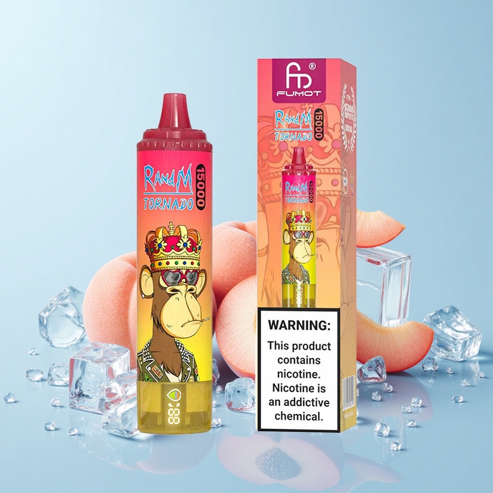 RandM Fumot Tornado 15000 Pūšu 25mL 850mAh 0.9Ω Sietu LCD C Type-C Persiku Ledus