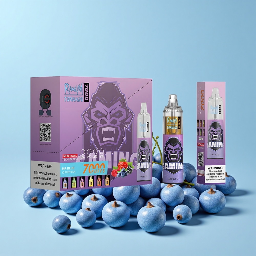RandM Fumot Tornado 7000 Pūšanas Dr. Zils 14mL 850mAh Režģis Type-C RGB Gaisma Gaiss