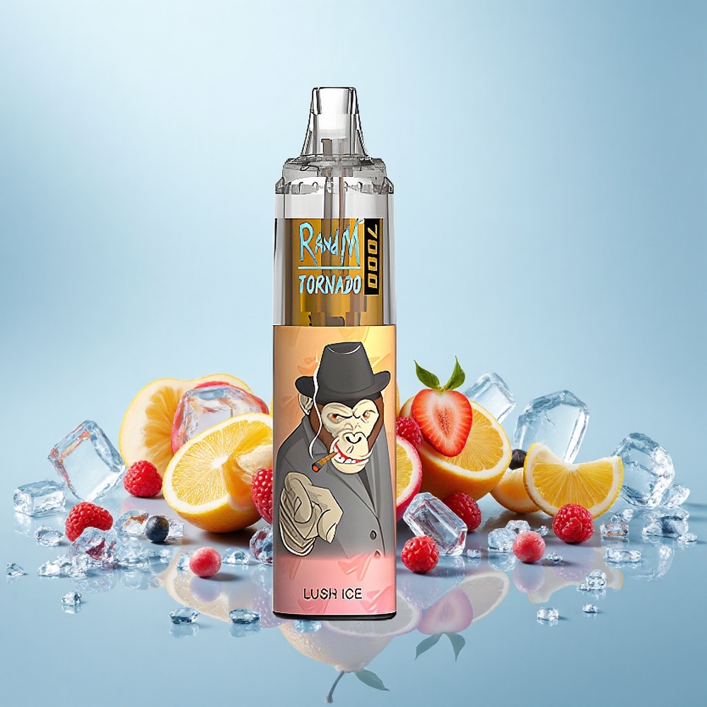 RandM Fumot Tornado 7000 Pūšas Lush Ice (14mL E-šķidrums, 850mAh Akumulators, 0%,2%,3%,5% Nikotīns, Gaiss-Regulējams)