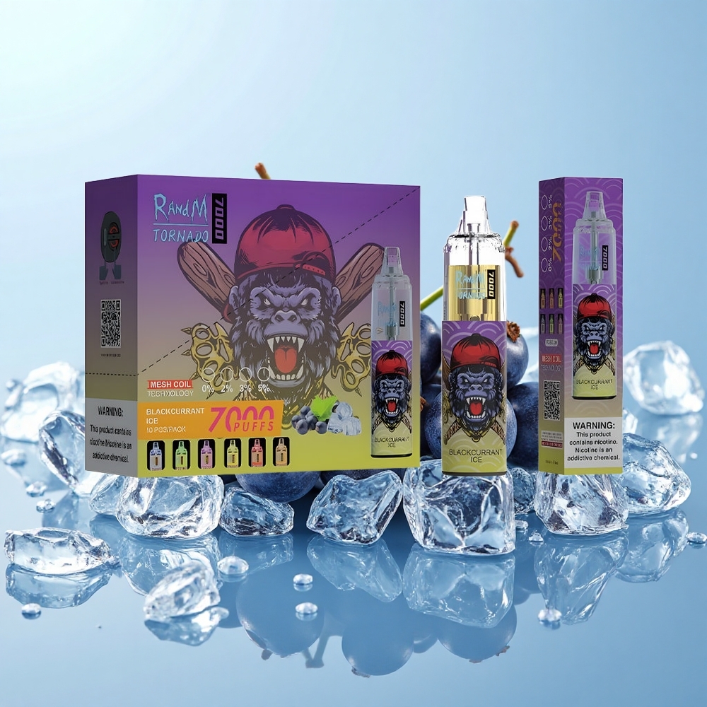RandM Fumot Tornado 7000 Pūšas Melnā Johana Ledus 14mL 850mAh RGB Gaisma