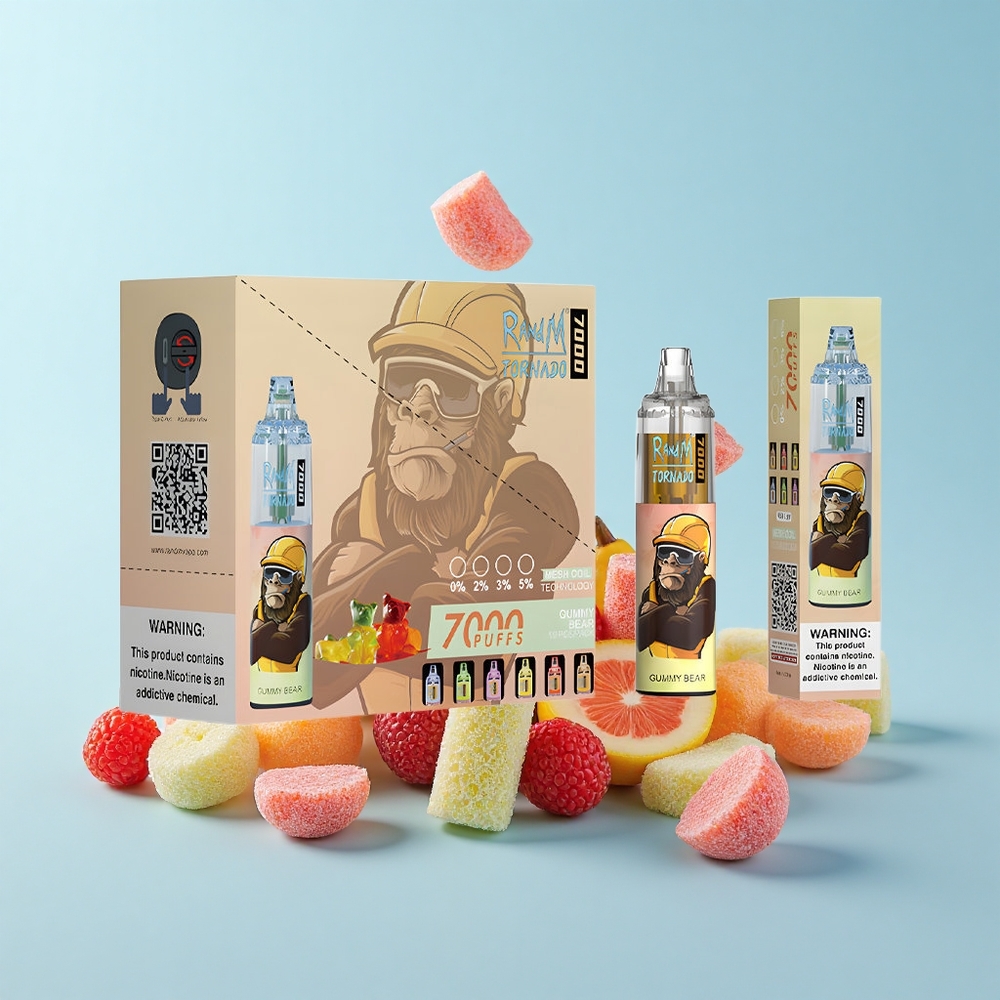 RandM Fumot Tornado 7000 Puffi 14 mL E-šķidrums 850 mAh Gudepuķe RGB Gaisma 0%,2%,3%,5% Nikotīns Gumiņlācis