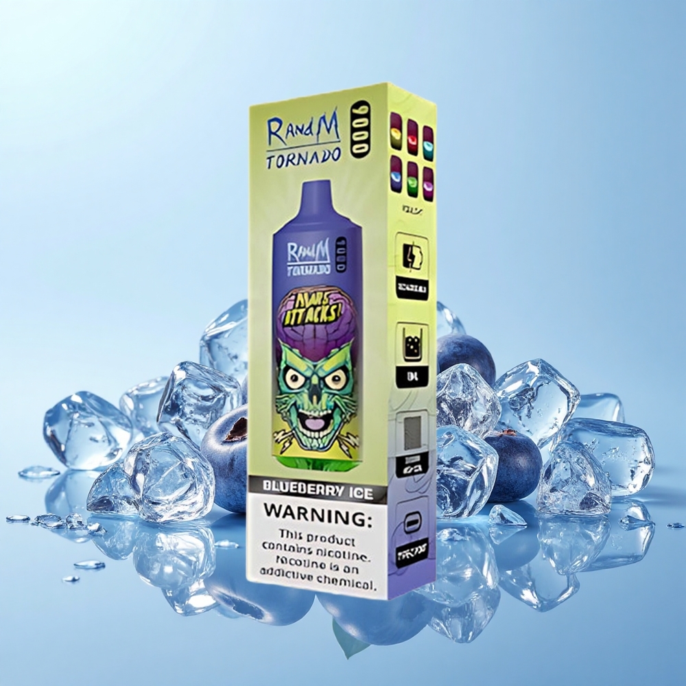 RandM Fumot Tornado 9000 Pūti Zilā Īsā 850mAh 18mL RGB Mēsla