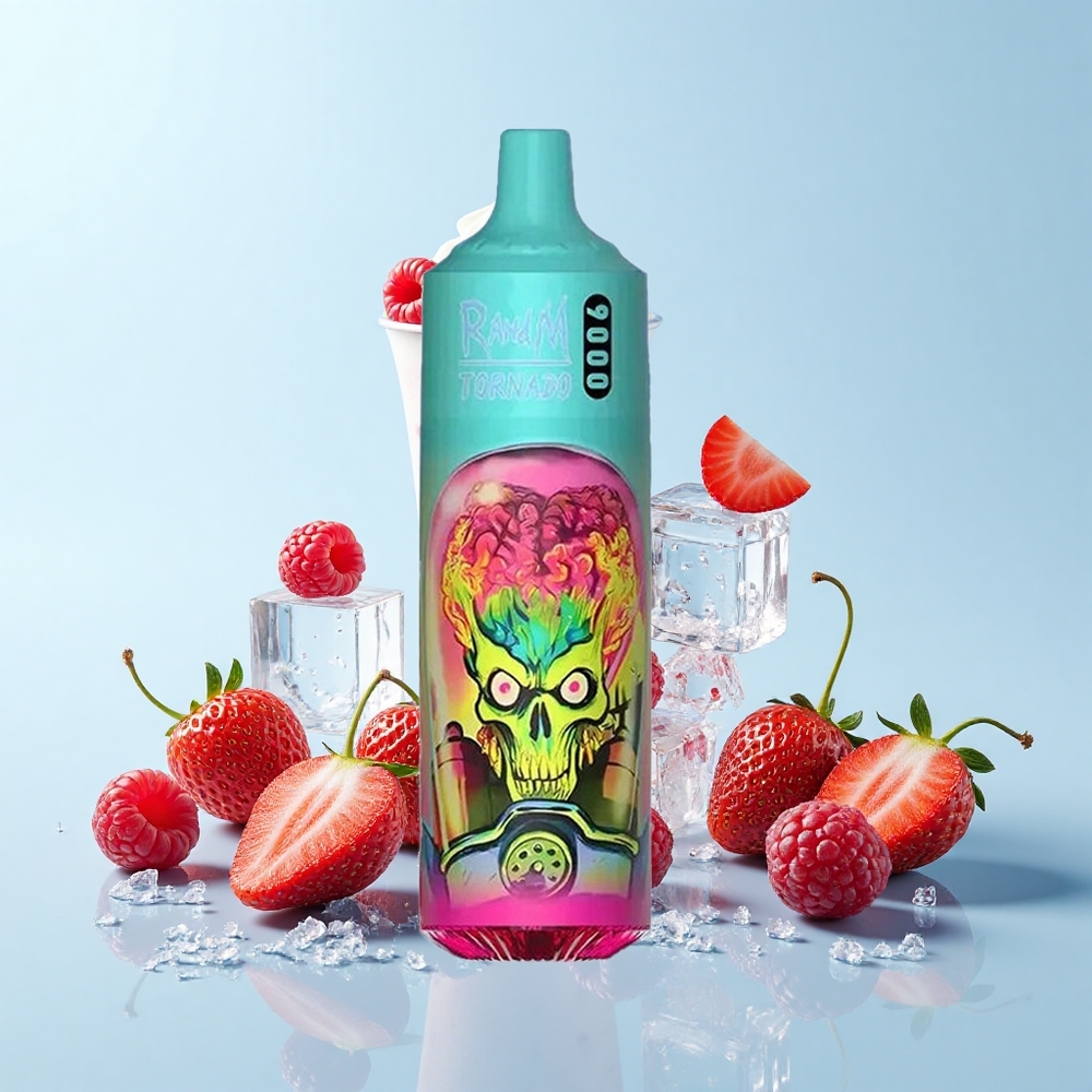 RandM Fumot Tornado 9000 Puffs Zemeņu Aveņu Ķiršu Ledus RGB 850mAh 18mL Mesh