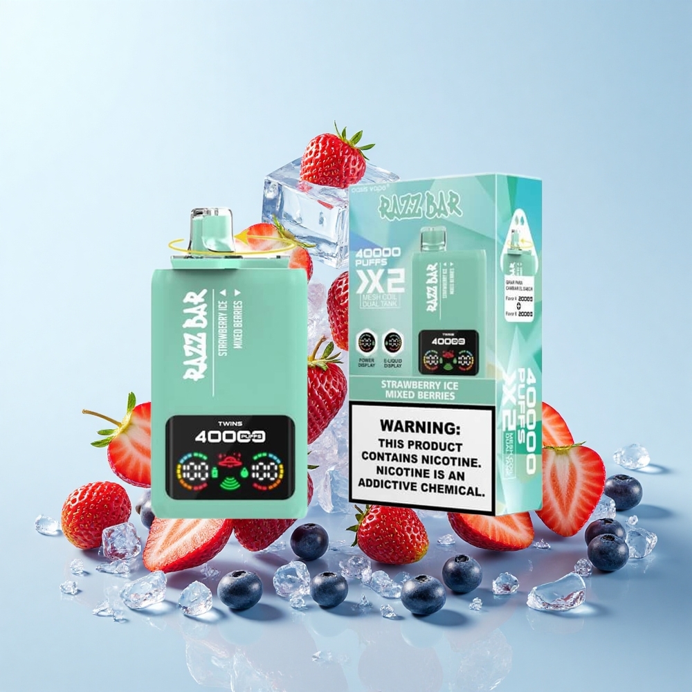 Razz Bar 40000 Pūšķi Vienreizējās Lietošanas Vape Zemeņu Ledus_Jauktas Ogas Ekrāns 1.0-2 Mēsla Spole 650 mAh Type-C