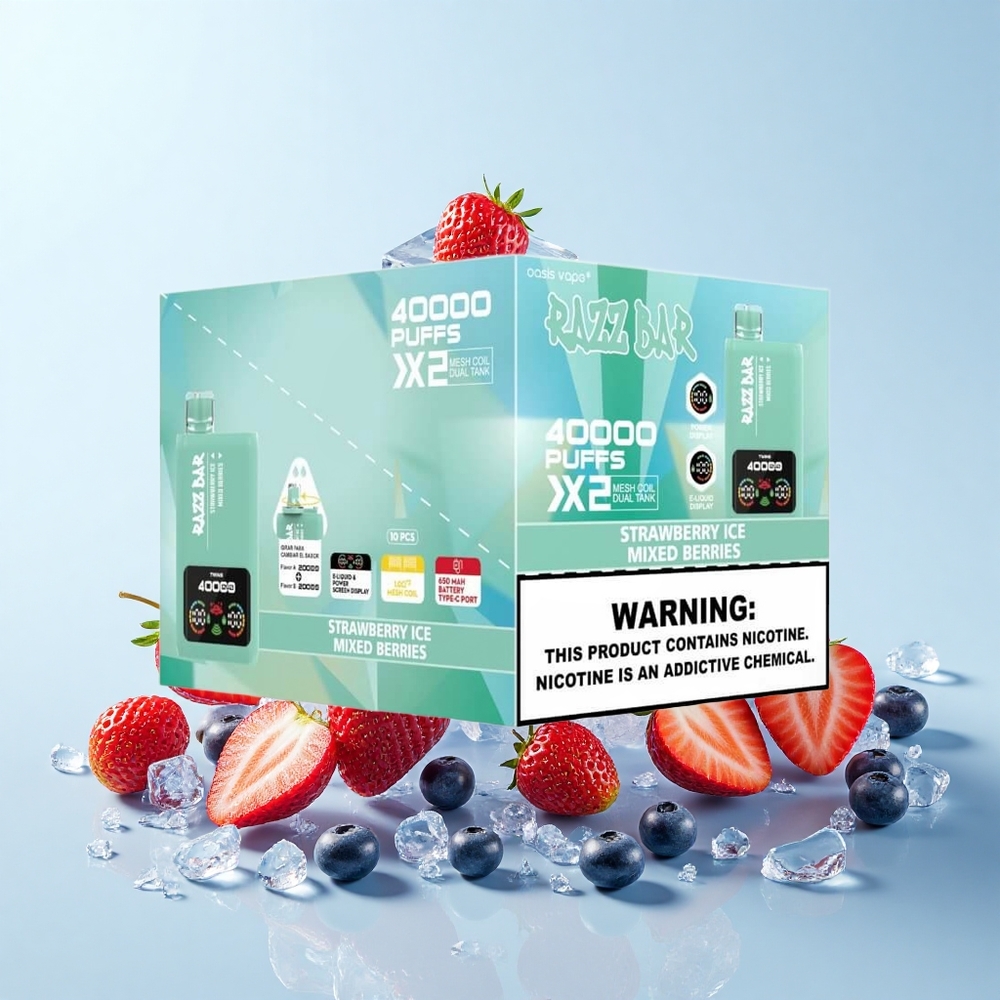 Razz Bar 40000 Pūšķi Vienreizējās Lietošanas Vape Zemeņu Ledus_Jauktas Ogas Ekrāns 1.0-2 Mēsla Spole 650 mAh Type-C