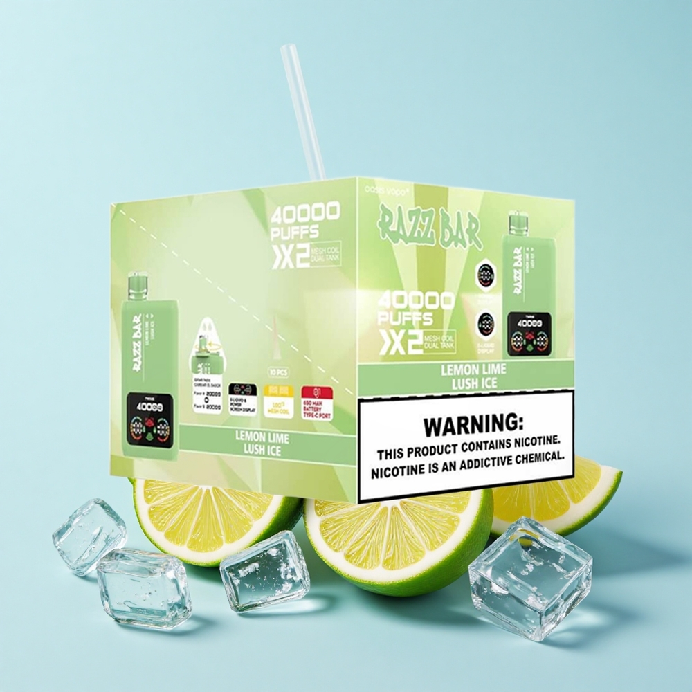 Razz Bar 40000 Pūšu Vienreizējās Lietošanas Vape Citronu Laims_Lush Ice 1.0-2 Mesh Coil 650 mAh Type-C 2%5% Nikotīns