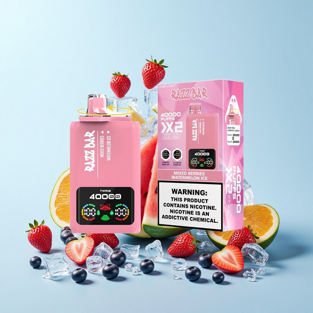 Razz Bar 40000 Pūšu Vienreizējās Lietošanas Vape Jauktas Ogas_Arbūzu Ledus 1.0Ω-2 Tīkls Spole 650 mAh Type-C 2% 5% Nikotīns