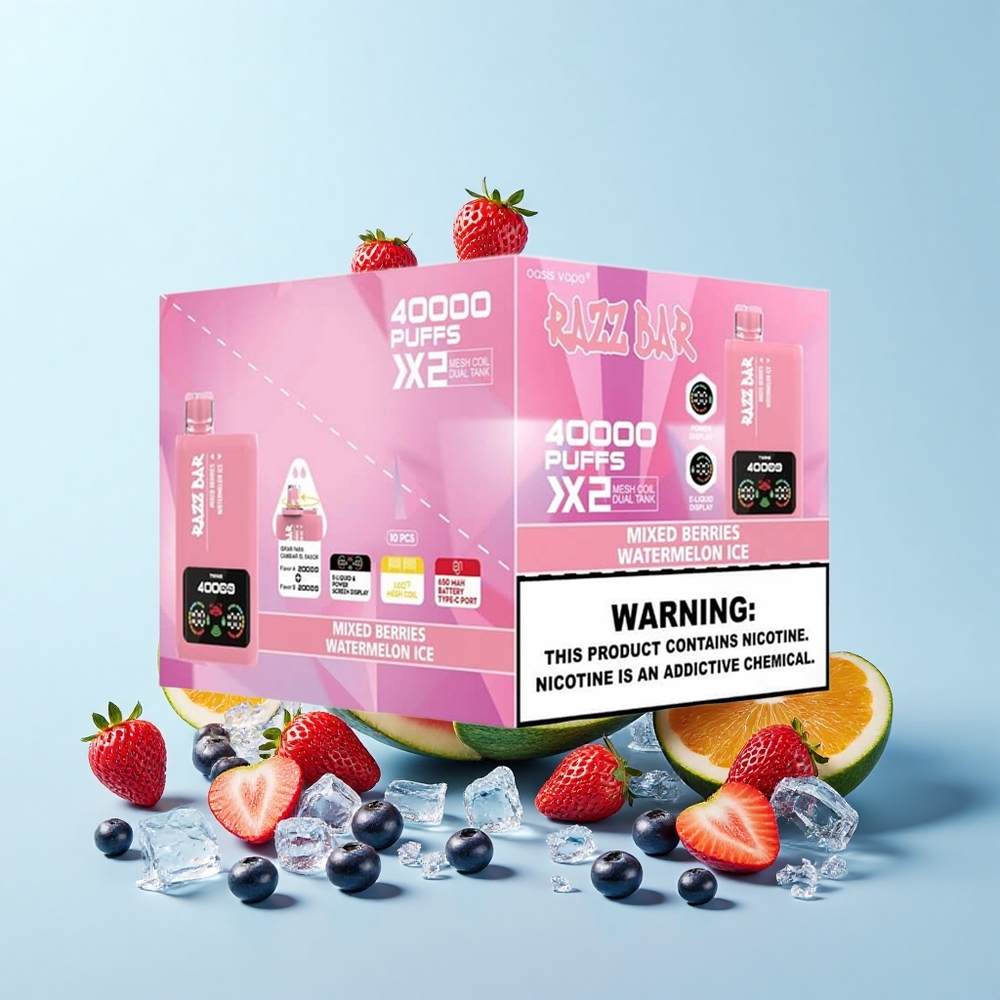 Razz Bar 40000 Pūšu Vienreizējās Lietošanas Vape Jauktas Ogas_Arbūzu Ledus 1.0Ω-2 Tīkls Spole 650 mAh Type-C 2% 5% Nikotīns