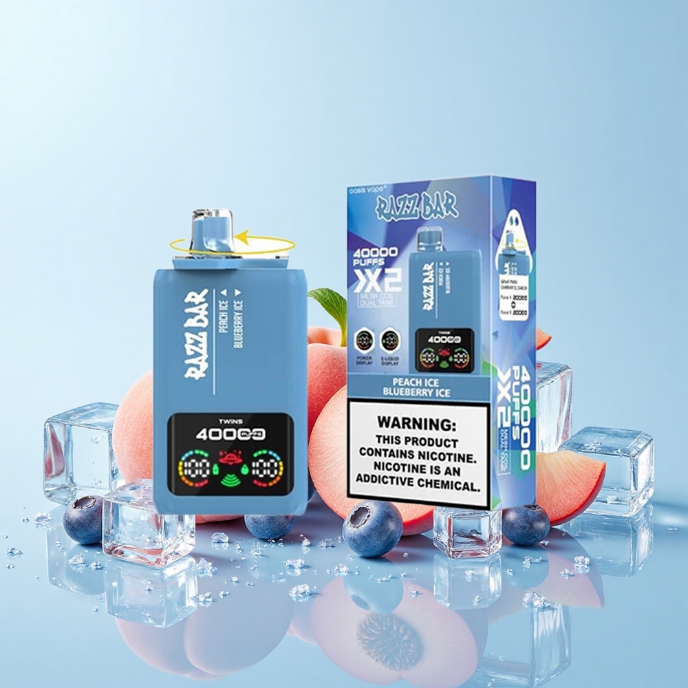 Razz Bar 40000 Pūšu Vienreizējās Lietošanas Vape Persiku Ledus_Melleņu Ledus Ekrāns 1.0-2 Coil 650mAh Type-C