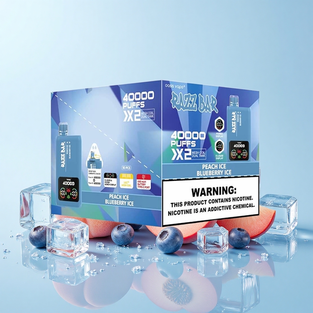 Razz Bar 40000 Pūšu Vienreizējās Lietošanas Vape Persiku Ledus_Melleņu Ledus Ekrāns 1.0-2 Coil 650mAh Type-C