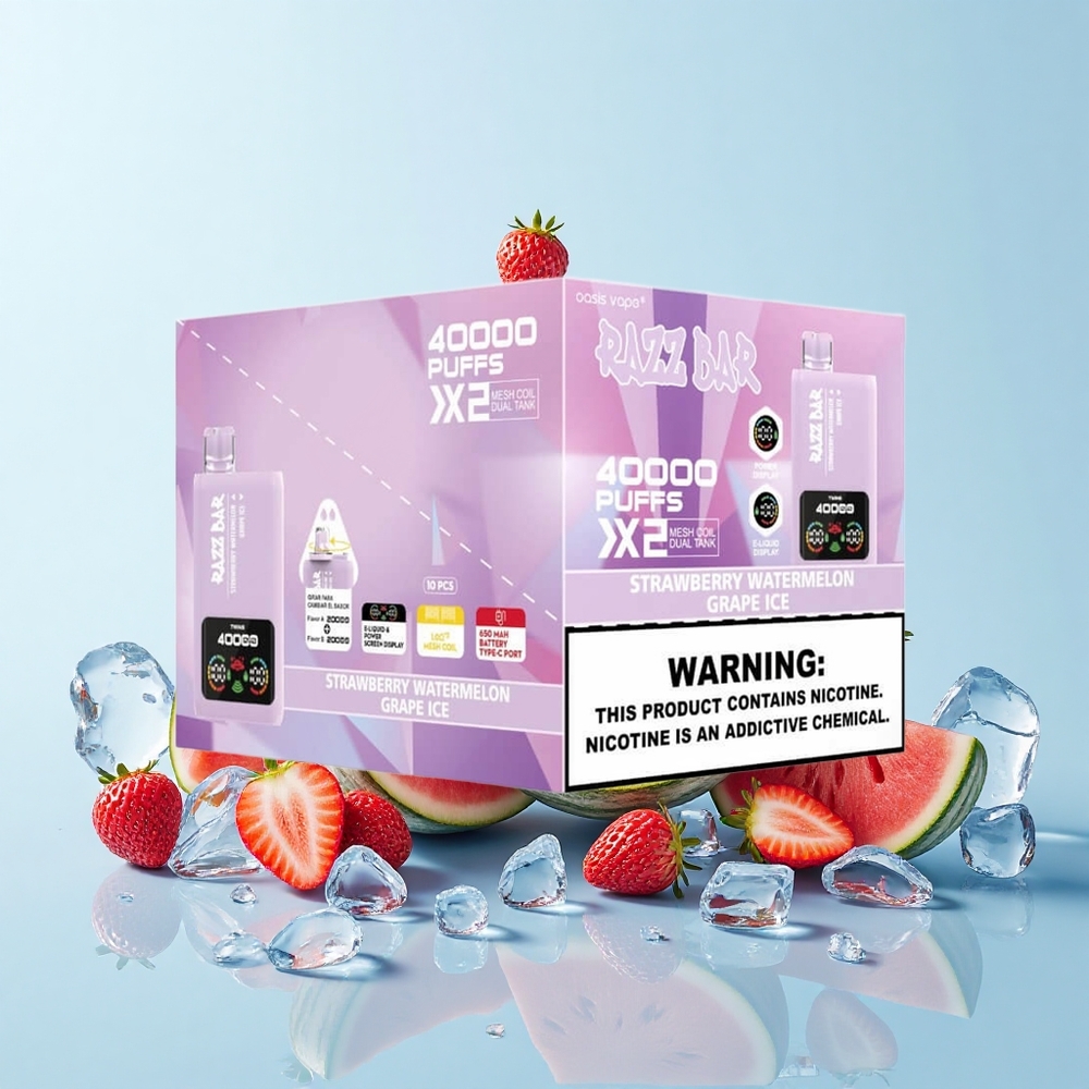 Razz Bar 40000 Pūšu Vienreizējās Lietošanas Vape Zemeņu Arbūzs_Vīnogu Ledus 1.0-2 Coil 650mAh Type-C 2% 5%