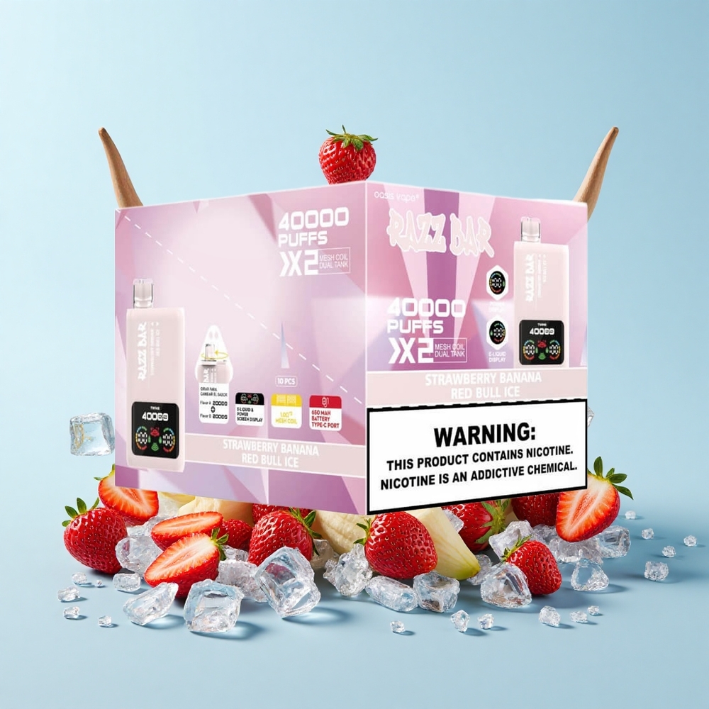 Razz Bar 40000 Pūšu Vienreizējās Lietošanas Vape Zemeņu un Banānu Red Bull Ledus 1.0Ω2 Siets Spole 650 mAh Type-C