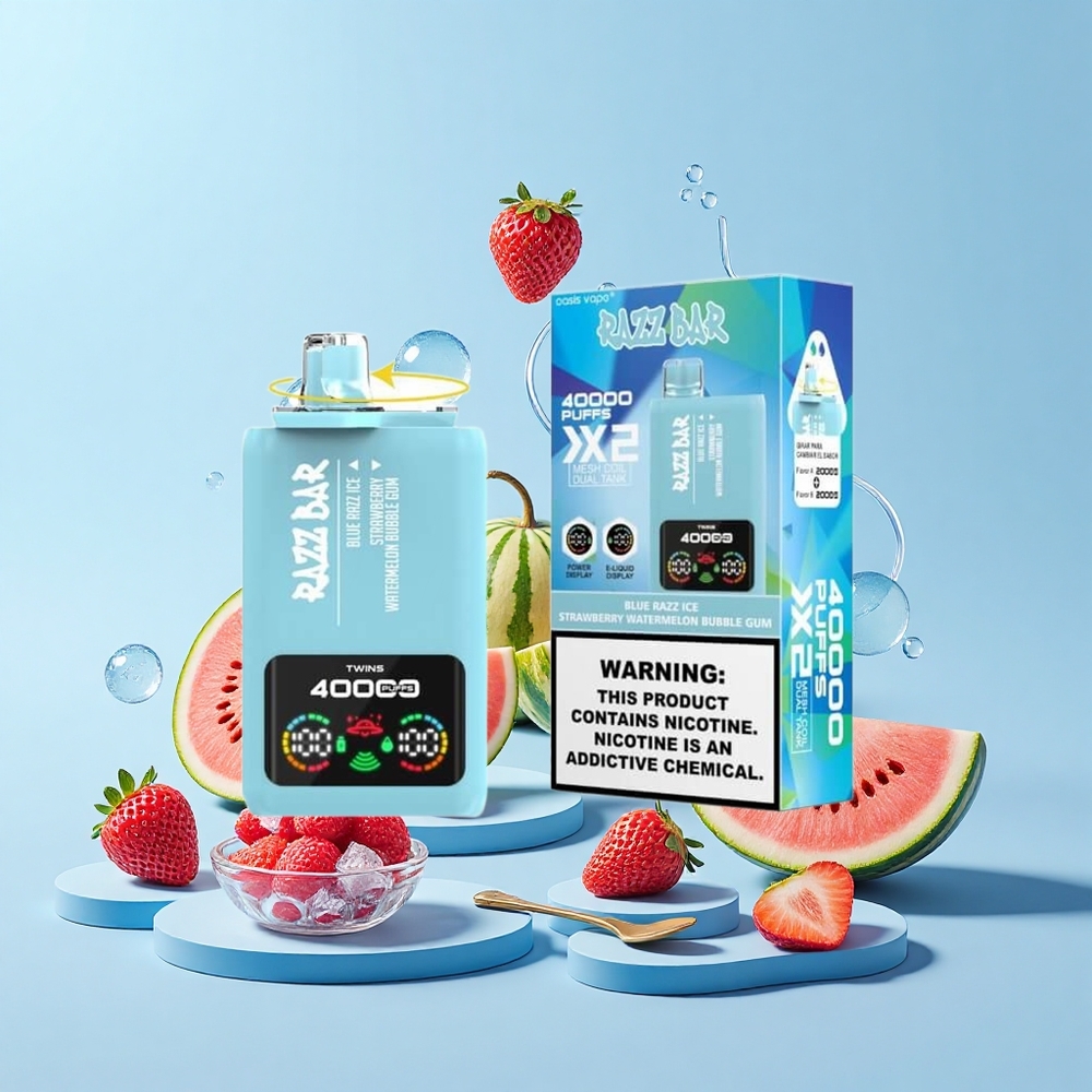 Razz Bar 40000 Puffu Vienreizējās Lietošanas Vape Blue Razz Ledus-Zemeņu Arbūza Burbuļgumija 1.0-2 MĪKSTAS SPOLES 650 mAh TYPE-C