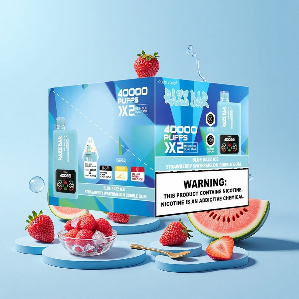 Razz Bar 40000 Puffu Vienreizējās Lietošanas Vape Blue Razz Ledus-Zemeņu Arbūza Burbuļgumija 1.0-2 MĪKSTAS SPOLES 650 mAh TYPE-C