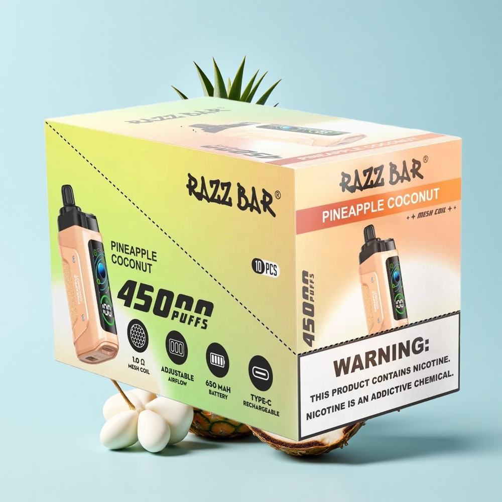 Razz Bar 45000 Pūšanas Vienreizējās Lietošanas Vape Ananāsu Kokosrieksts 1.0 Ohm Mesh Coil Type-C