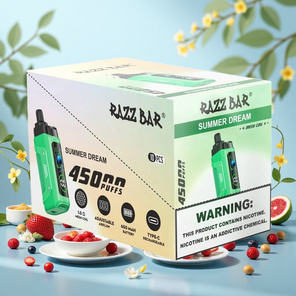 Razz Bar 45000 Pūši Vienreizējās Lietošanas Vape Vasaras Sapnis 1.0 Ohm 20 mg/mL