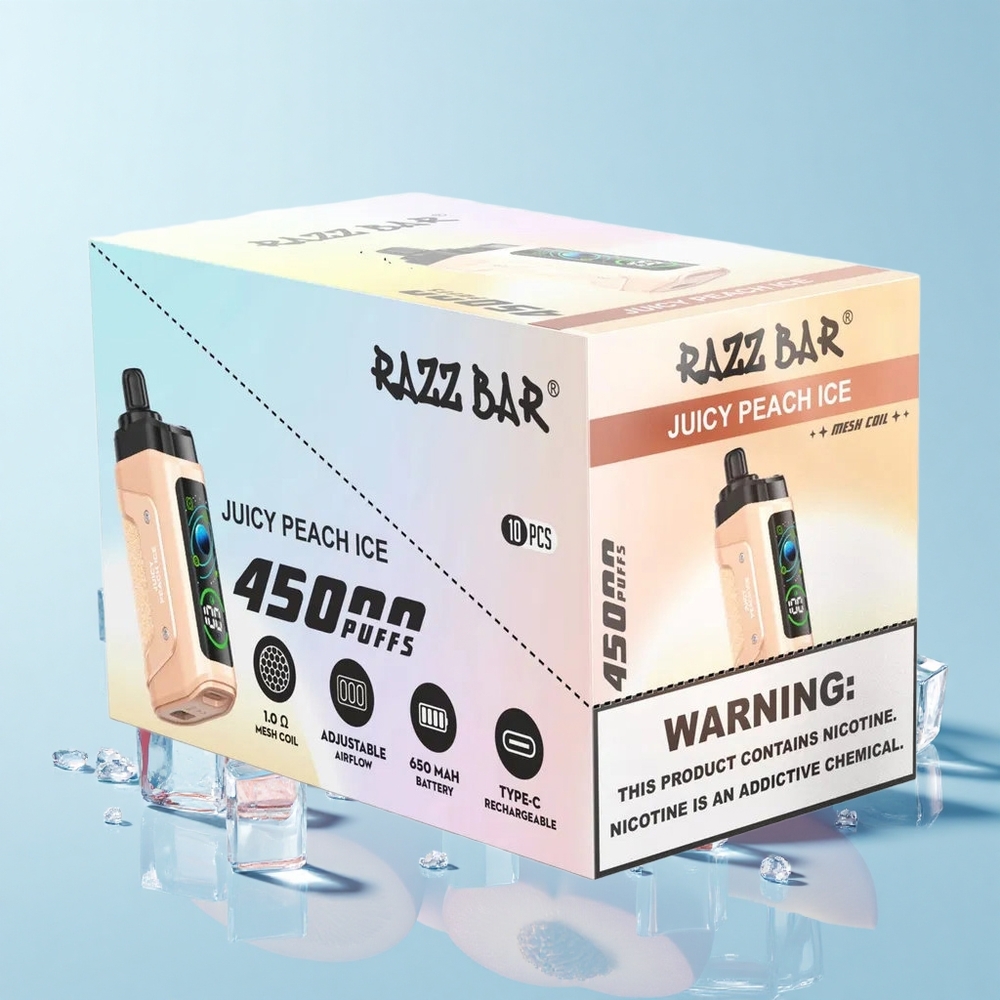 Razz Bar 45000 Pūsti Vienreizējās Lietošanas Vape Dzidrs Persiku Ledus