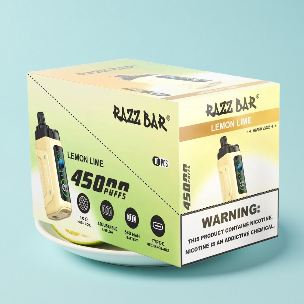 Razz Bar 45000 Pūšu Vienreizējās Lietošanas Vape Citrons Laima 1.0 Ohm Režģis 20 mg/mL