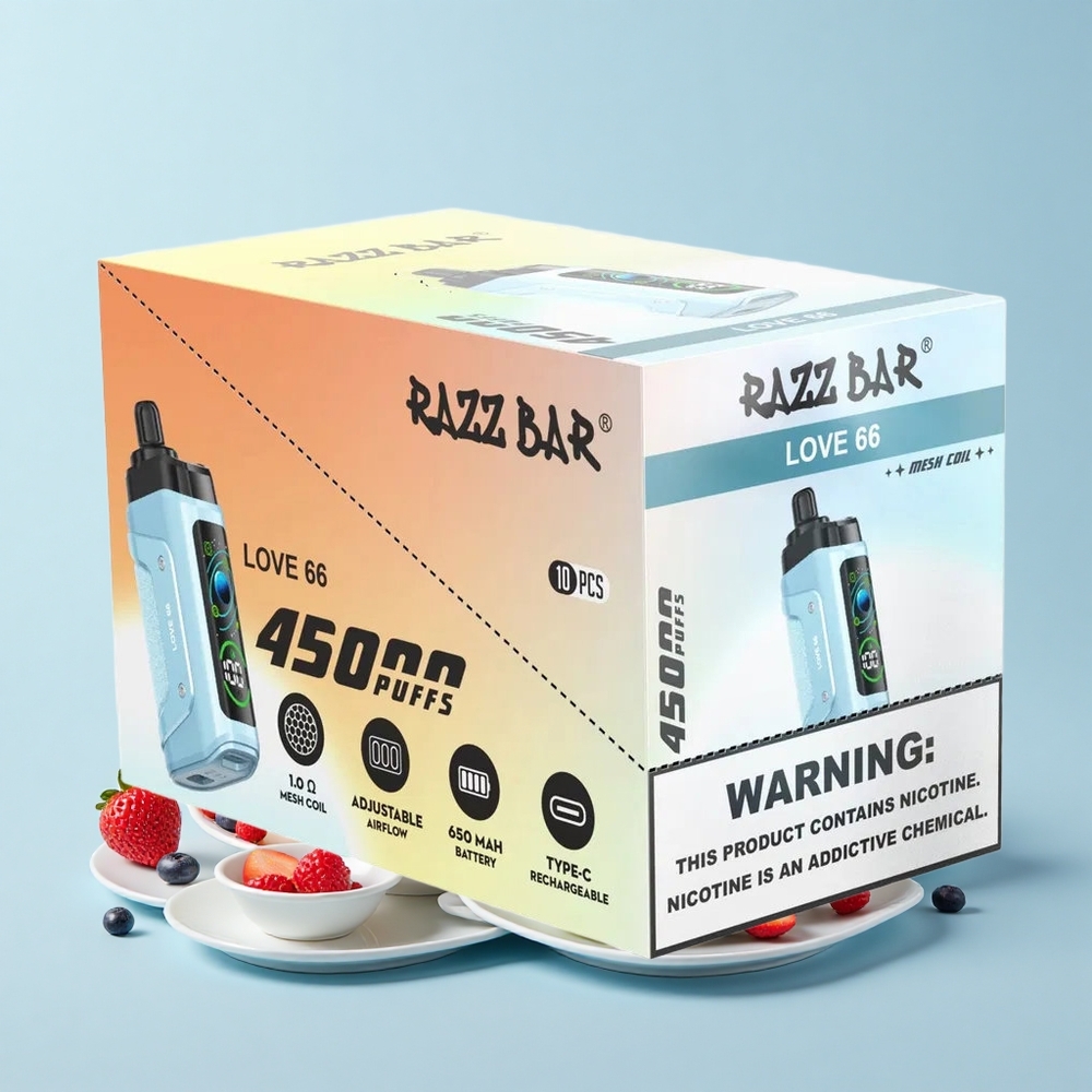 Razz Bar 45000 Pūšu Vienreizējās Lietošanas Vape Mīlestība 66 1.0 Ohm Mežs Spole 650 mAh Batterija 20 mg/mL Nikotīns