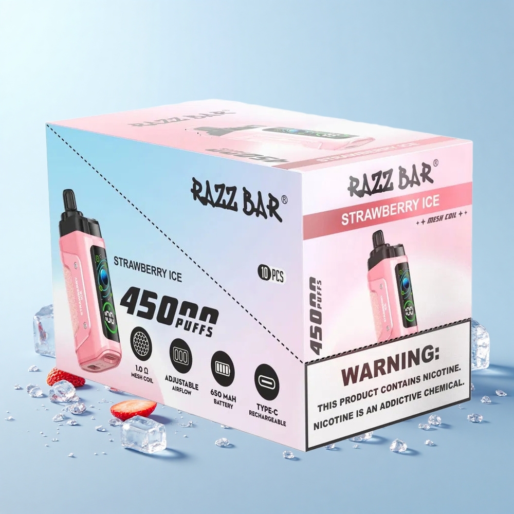 Razz Bar 45000 Pūšu Vienreizējās Lietošanas Vape Zemenes Ledus 1.0 Ohm Mesh Type-C