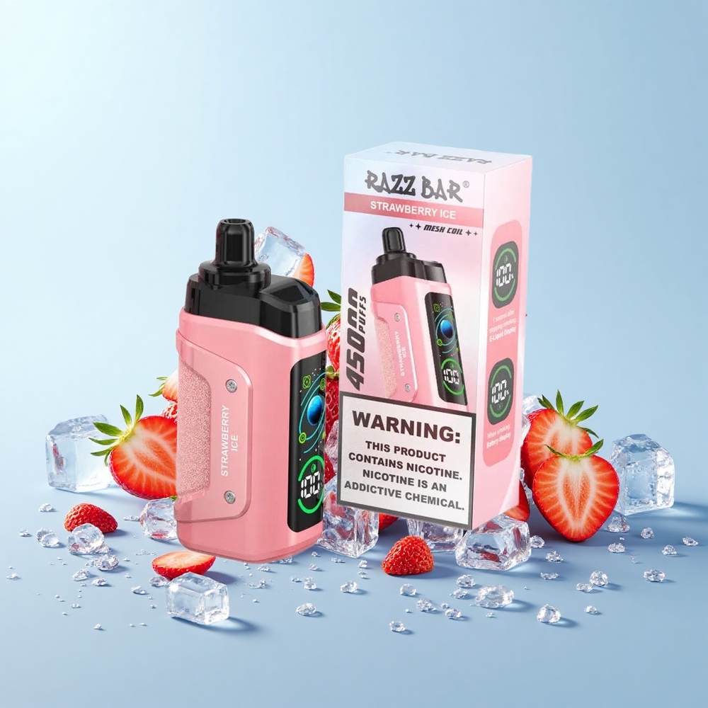 Razz Bar 45000 Pūšu Vienreizējās Lietošanas Vape Zemenes Ledus 1.0 Ohm Mesh Type-C