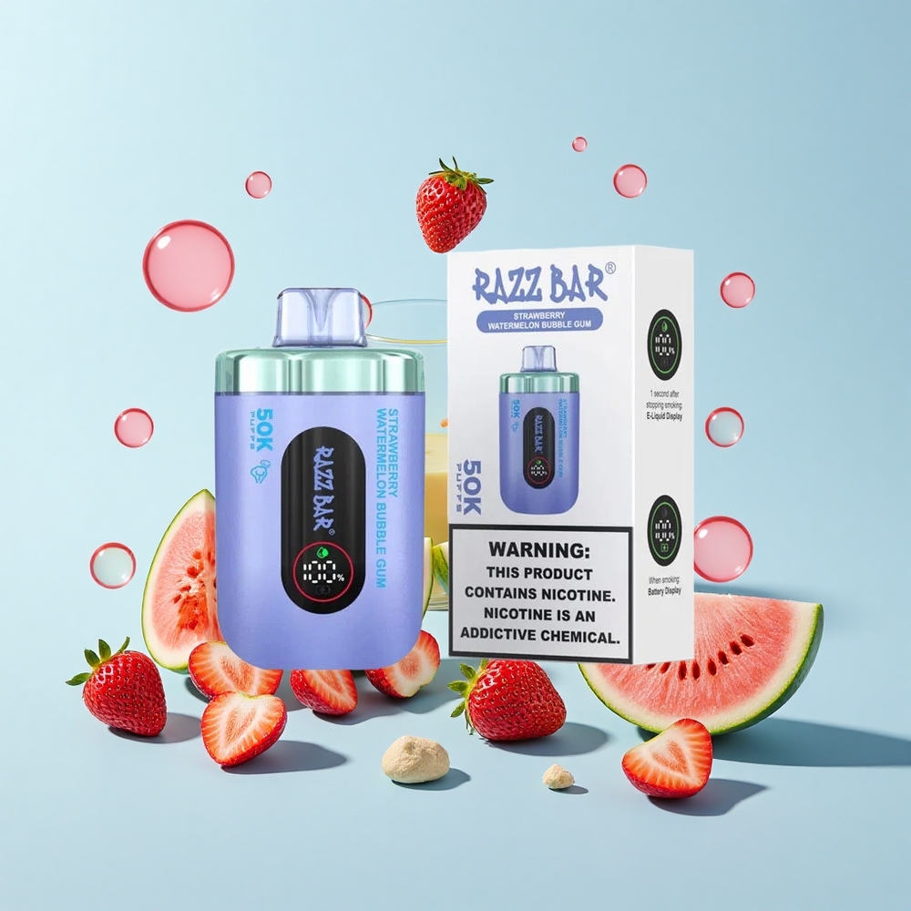 Razz Bar 50K Iekšā 50000 Iekšvielas Zemeņu Arbūzs Burbuļu Gumija 1.0 Ohm 650 mAh Type-C 2% Nikotīns