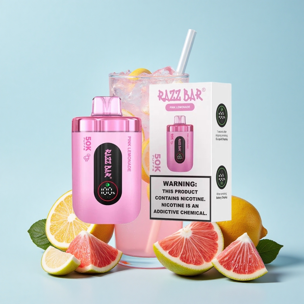 Razz Bar 50K Pūšas Vienreizējās Lietošanas Vape Rozā Citronāde 1.0 Ohm Mēsla Spole 650 mAh