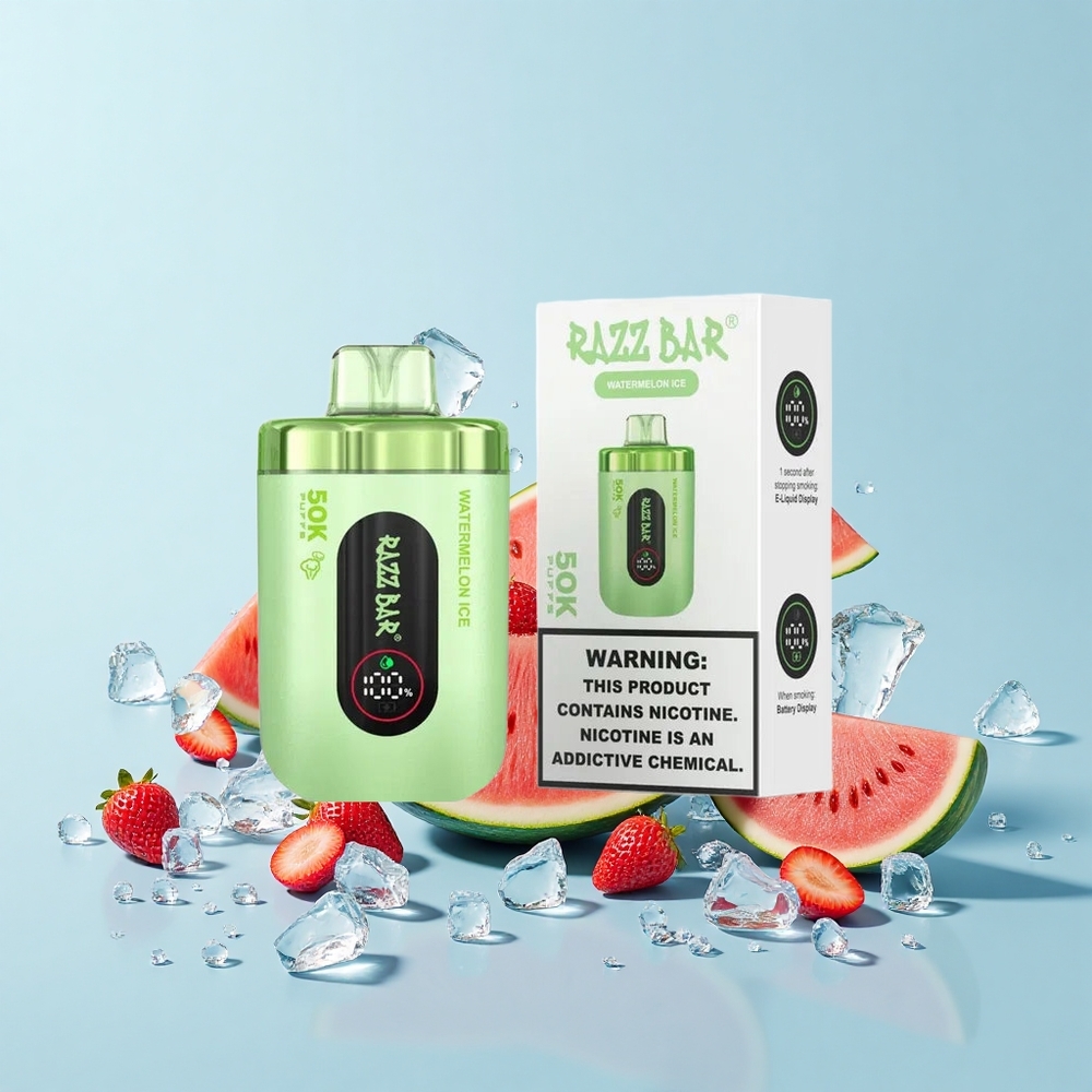 Razz Bar 50K Pūšu Vienreizējās Lietošanas Vape Arbūzs Ledus 1.0Ω 650mAh Type-C 2%