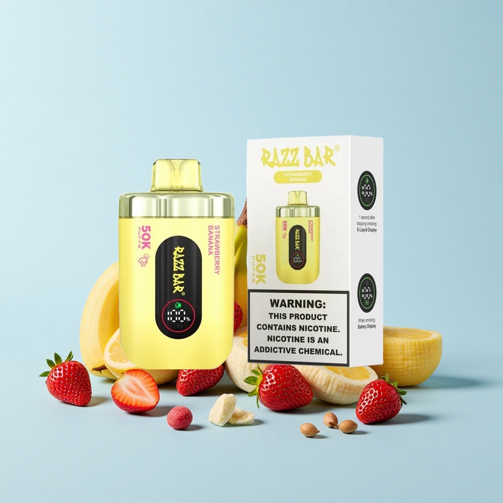 Razz Bar 50K Pūšu Vienreizējās Lietošanas Vape Zemeņu Banāns 1.0 Ohm 650mAh Type-C