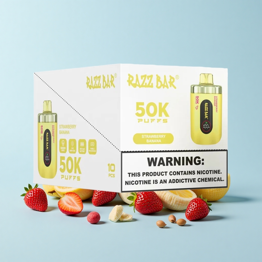 Razz Bar 50K Pūšu Vienreizējās Lietošanas Vape Zemeņu Banāns 1.0 Ohm 650mAh Type-C