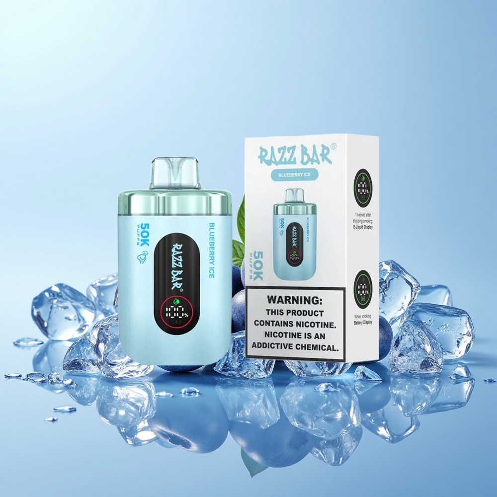 Razz Bar 50K Pūšu Vienreizējās Lietošanas Vape Zilenes Ledus 1.0 Ohm 650mAh Type-C