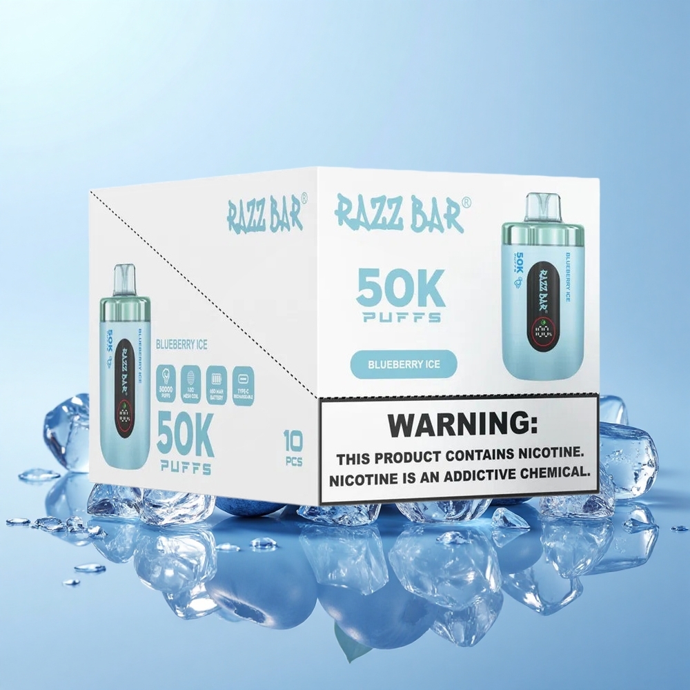 Razz Bar 50K Pūšu Vienreizējās Lietošanas Vape Zilenes Ledus 1.0 Ohm 650mAh Type-C
