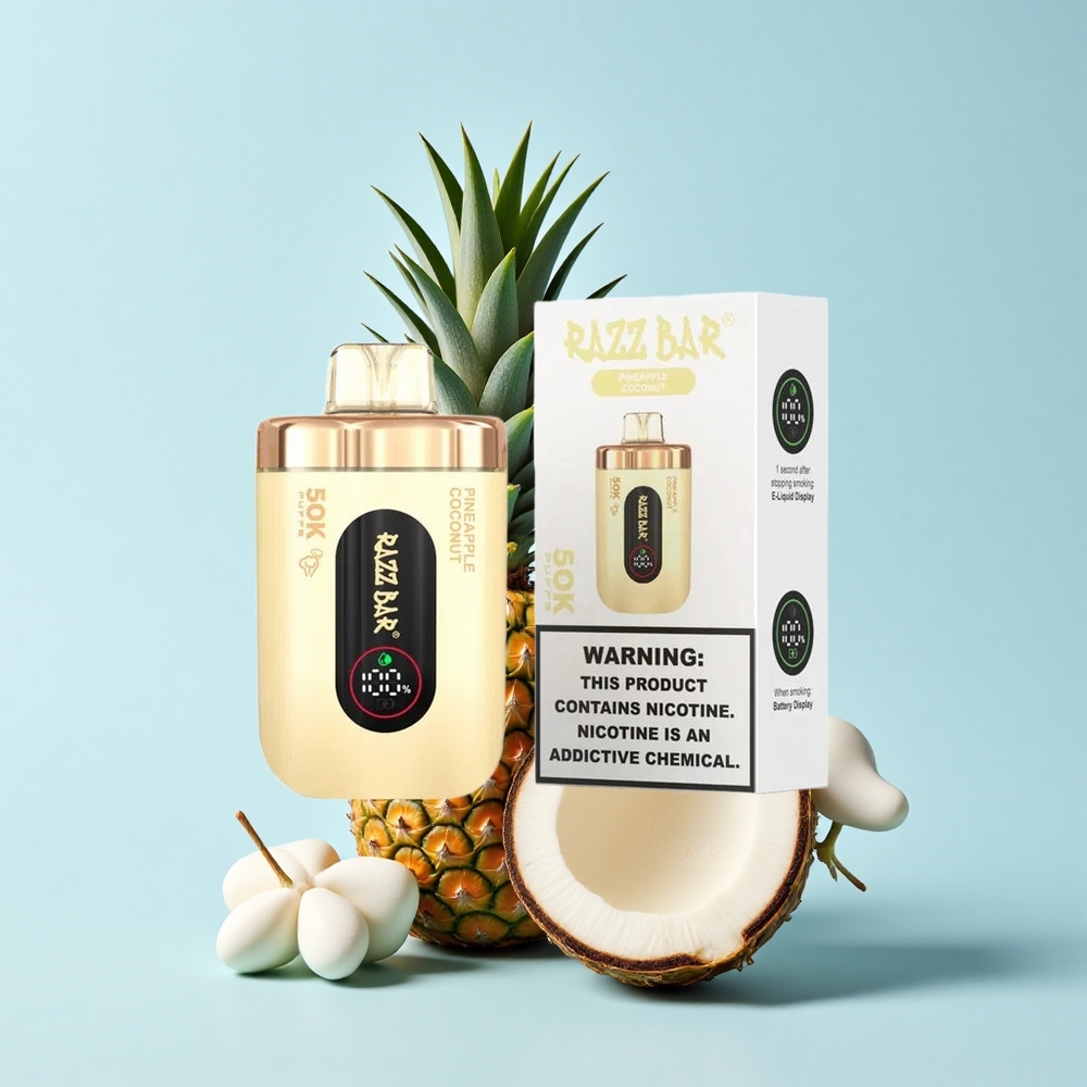 Razz Bar 50K Puffs Ananāsu Kokosriekstu Vienreizējās Lietošanas Vape 1.0 Ohm 650mAh Type-C 2% Nicotine