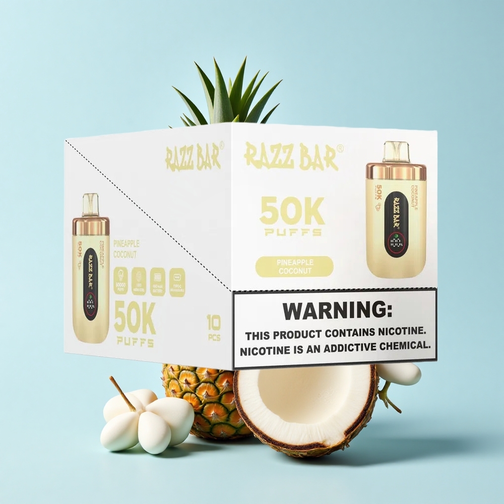 Razz Bar 50K Puffs Ananāsu Kokosriekstu Vienreizējās Lietošanas Vape 1.0 Ohm 650mAh Type-C 2% Nicotine