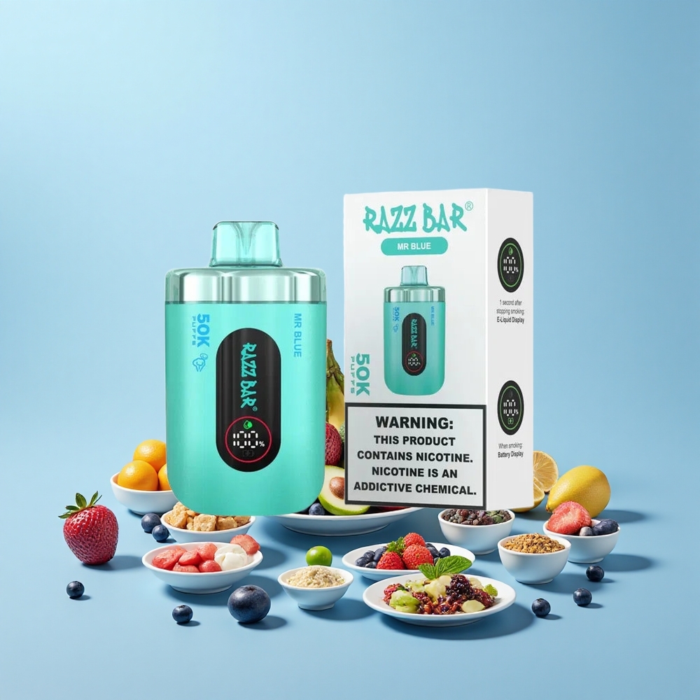 Razz Bar 50K Puffs Mr Zils 1.0Ω Tīkls 650mAh Type-C 2% Nikotīns