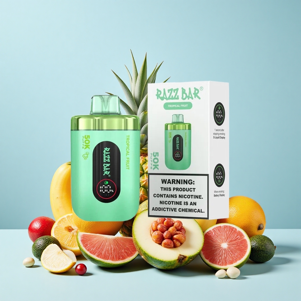 Razz Bar 50K Puffs Tropiskie Augļi 1.0 Ohm 650mAh Type-C 2% Nikotīns