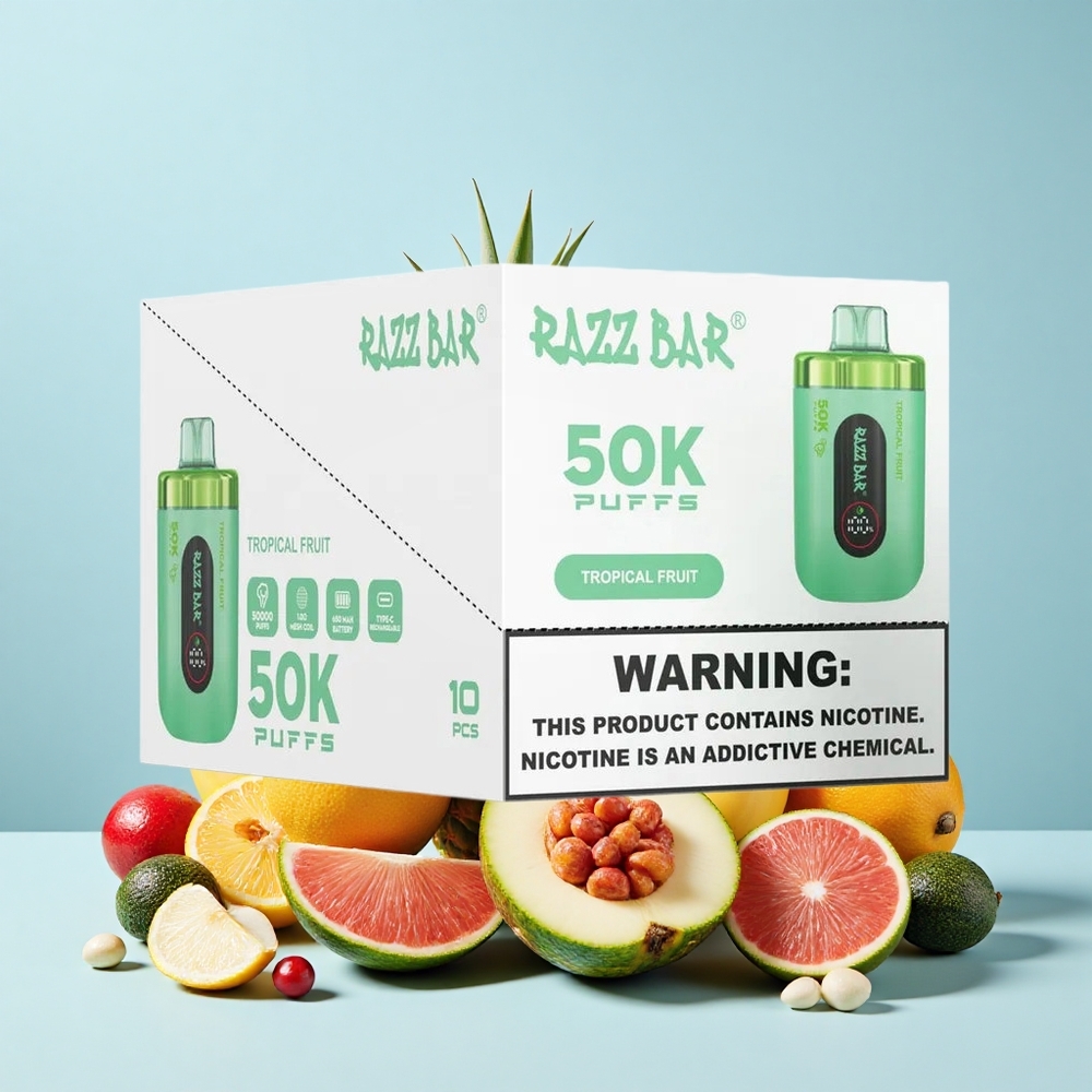 Razz Bar 50K Puffs Tropiskie Augļi 1.0 Ohm 650mAh Type-C 2% Nikotīns