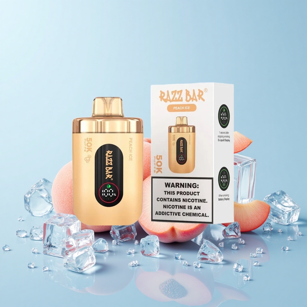 Razz Bar 50K Puffs Vienreizējās Lietošanas Vape Persiku Ledus 50000 Iekšpuses 1.0 Ohm Tīkls 650 mAh Type-C 2% Nikotīns