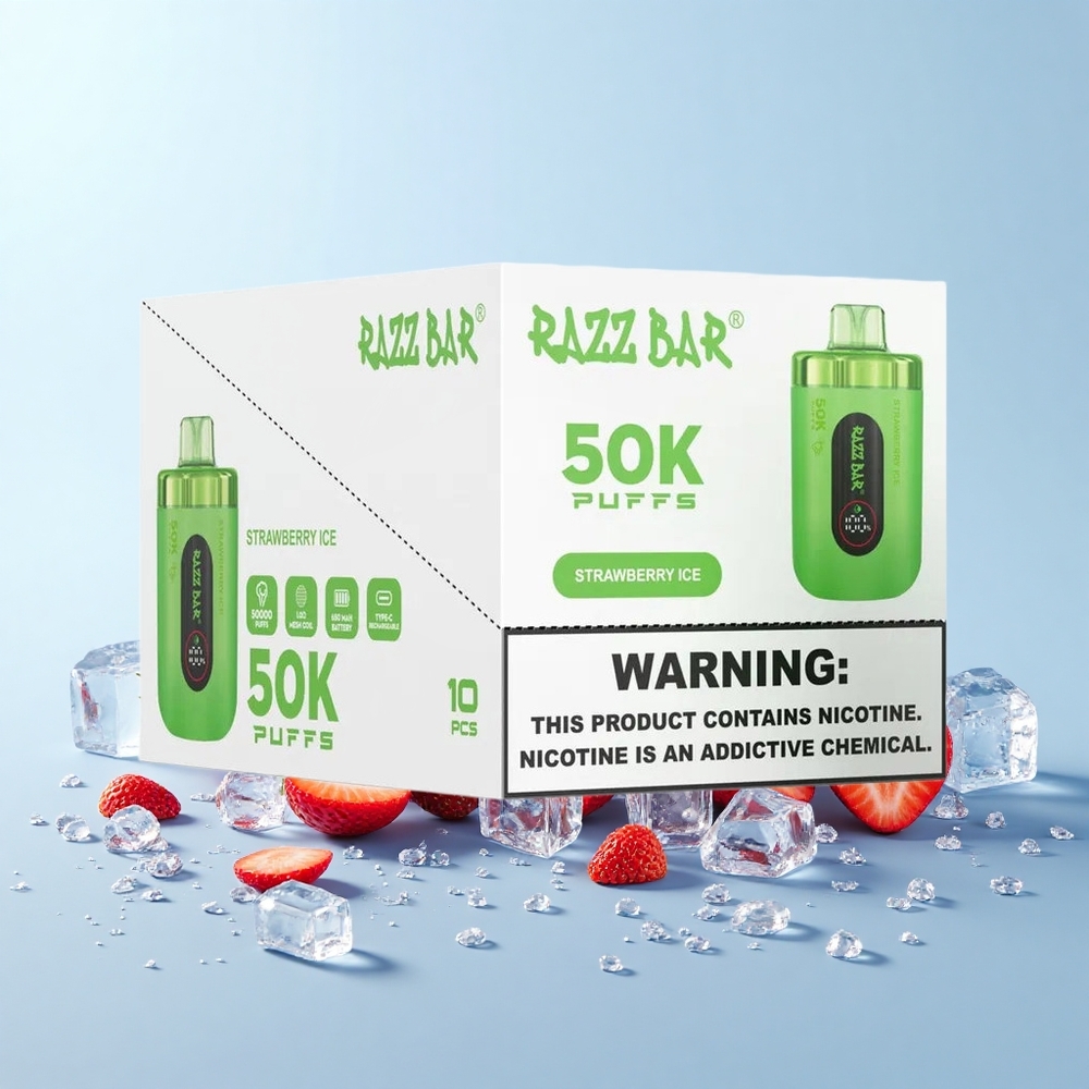 Razz Bar 50K Puffs Vienreizējās Lietošanas Vape Zemenes Ledus 50000 Iekšpūšu 1.0 Ohm 650mAh