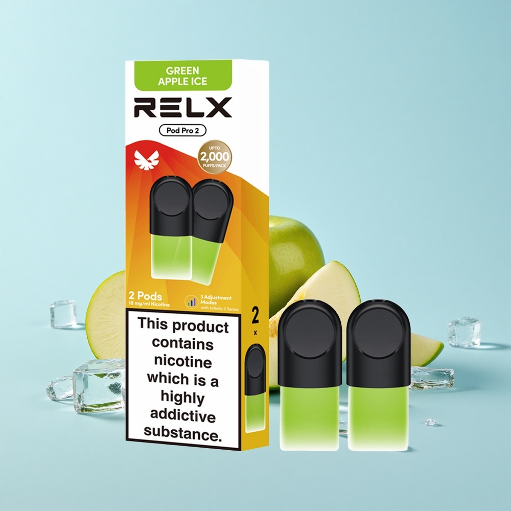 RELX Pod Pro 2 600pūšanas Zaļā ābolu ledus 1,9mL 1,8% 3režīmi